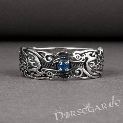 Handcrafted Odin's Ravens Gemmed Band - Sterling Silver