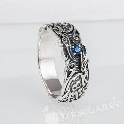 Handcrafted Odin's Ravens Gemmed Band - Sterling Silver