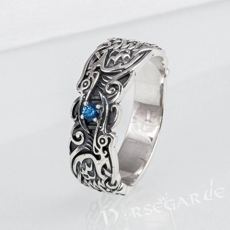 Handcrafted Odin's Ravens Gemmed Band - Sterling Silver