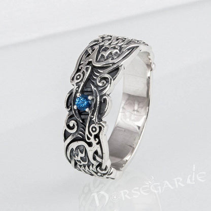 Handcrafted Odin's Ravens Gemmed Band - Sterling Silver
