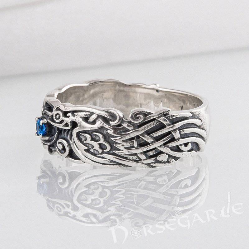 Handcrafted Odin's Ravens Gemmed Band - Sterling Silver