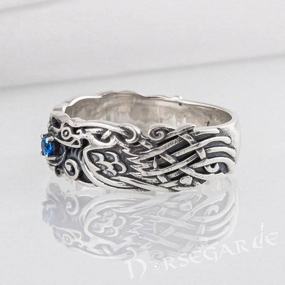Handcrafted Odin's Ravens Gemmed Band - Sterling Silver