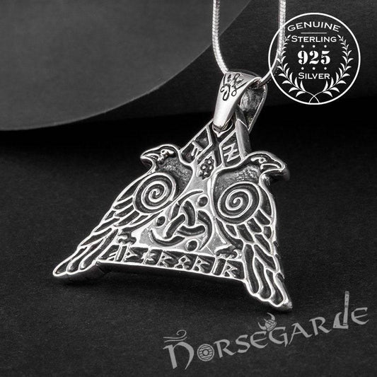 Handcrafted Odin's Ravens Pendant - Sterling Silver