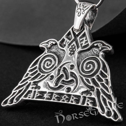 Handcrafted Odin's Ravens Pendant - Sterling Silver