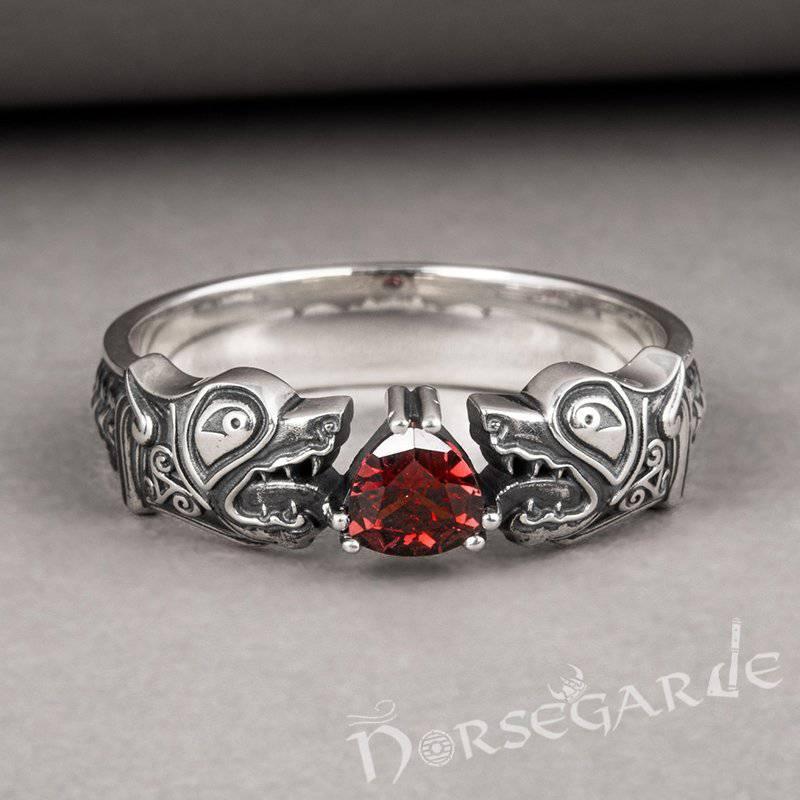 Handcrafted Odin's Wolves Gemmed Band - Sterling Silver