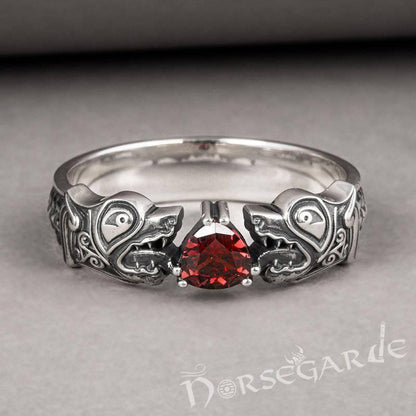Handcrafted Odin's Wolves Gemmed Band - Sterling Silver