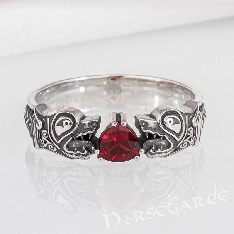 Handcrafted Odin's Wolves Gemmed Band - Sterling Silver