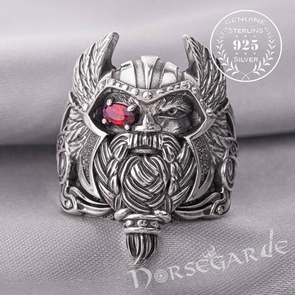 Handcrafted One-Eyed Odin Ring - Sterling Silver