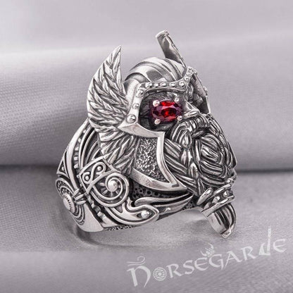 Handcrafted One-Eyed Odin Ring - Sterling Silver