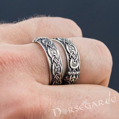 Handcrafted Ornamental Jormungandr Band - Sterling Silver