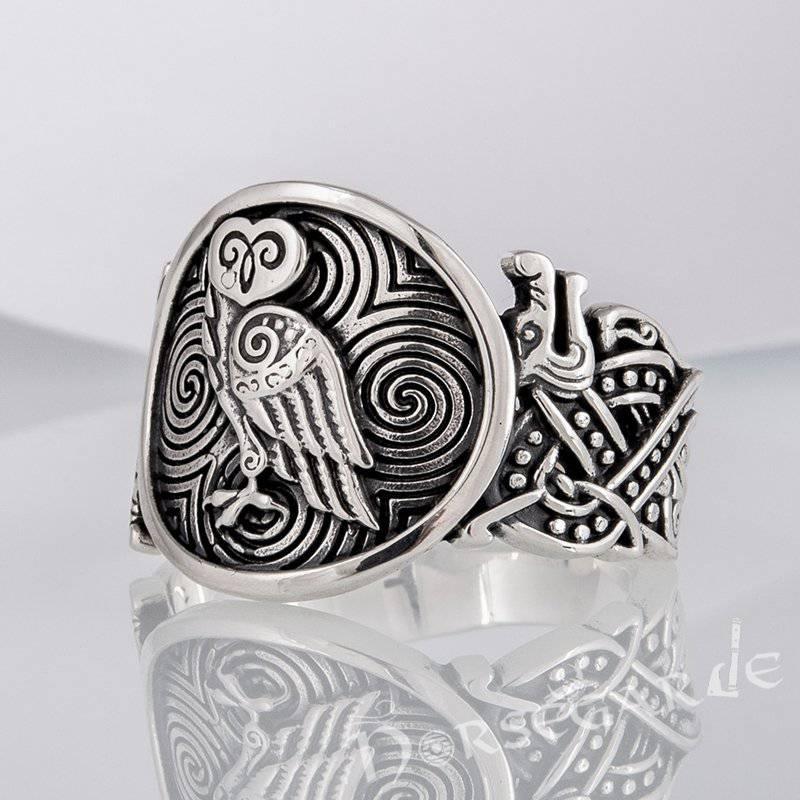 Handcrafted Owl Jellinge Style Ring - Sterling Silver