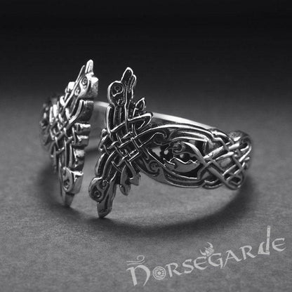 Handcrafted Perched Ravens Band - Sterling Silver