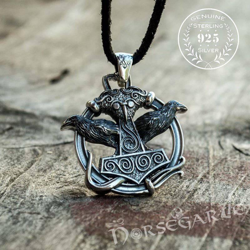 Handcrafted Perched Ravens Scania Mjölnir - Sterling Silver