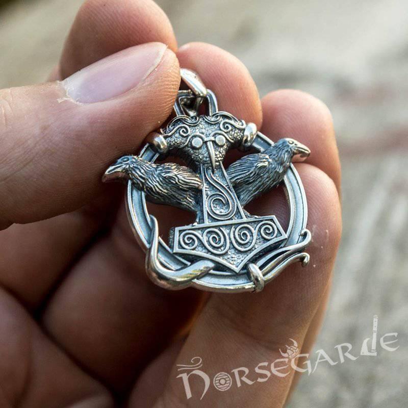 Handcrafted Perched Ravens Scania Mjölnir - Sterling Silver