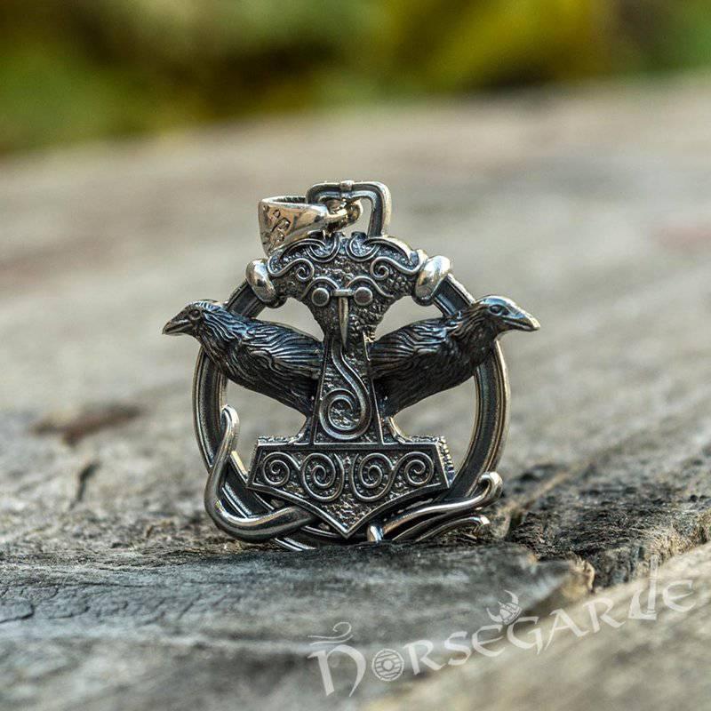 Handcrafted Perched Ravens Scania Mjölnir - Sterling Silver