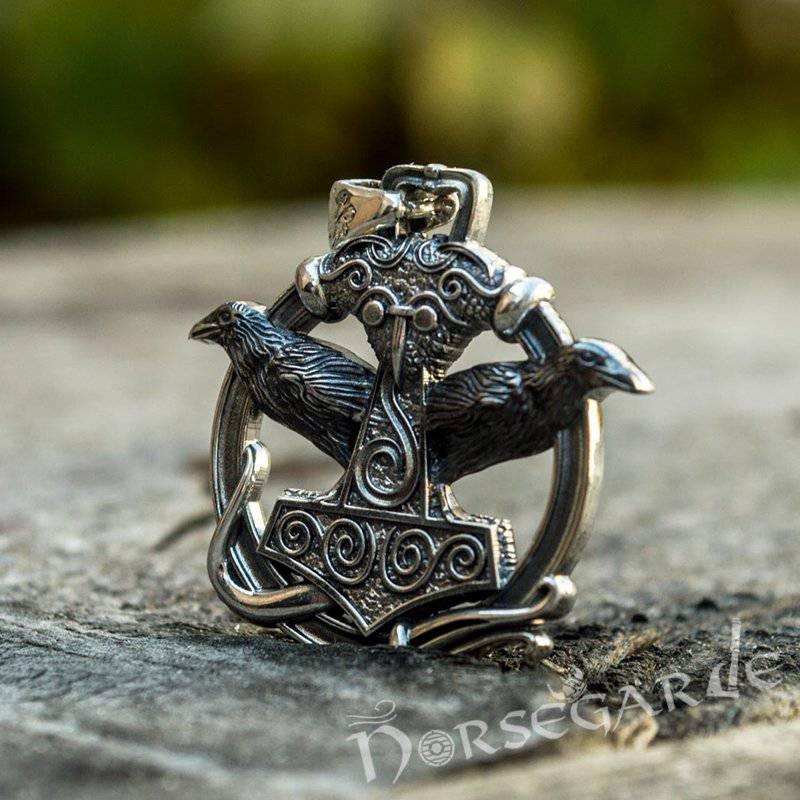 Handcrafted Perched Ravens Scania Mjölnir - Sterling Silver