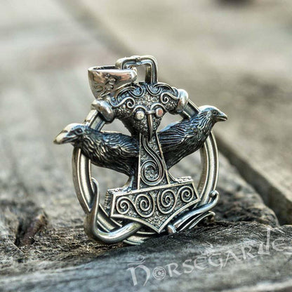 Handcrafted Perched Ravens Scania Mjölnir - Sterling Silver
