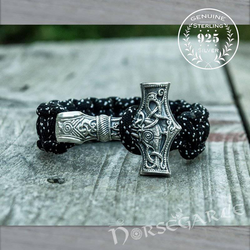 Handcrafted Polka Paracord Bracelet with Large Mjölnir - Sterling Silver