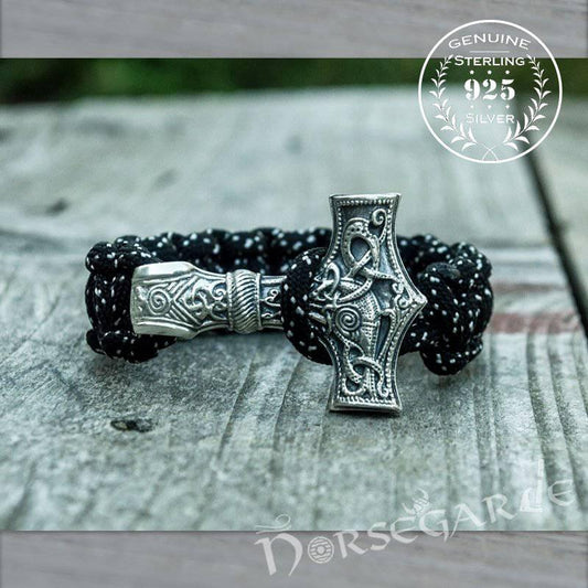 Handcrafted Polka Paracord Bracelet with Large Mjölnir - Sterling Silver