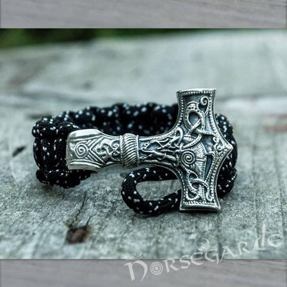 Handcrafted Polka Paracord Bracelet with Large Mjölnir - Sterling Silver