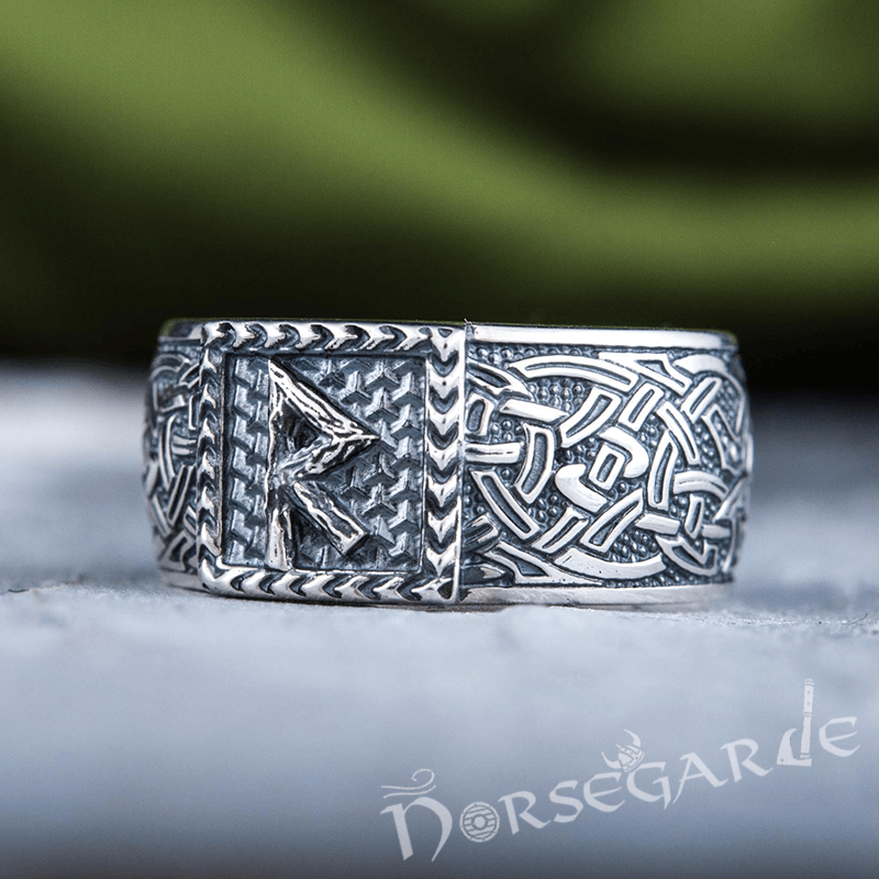 Handcrafted Raido Rune Borre Ornament Band - Sterling Silver