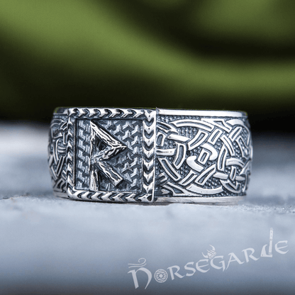 Handcrafted Raido Rune Borre Ornament Band - Sterling Silver