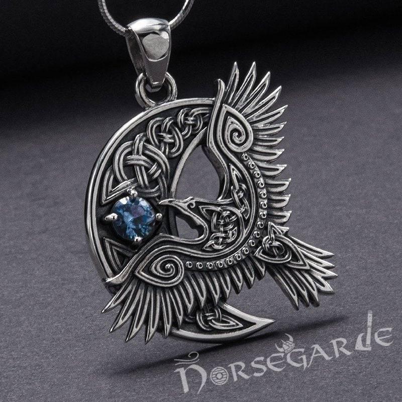 Handcrafted Raven and the Moon Pendant - Sterling Silver