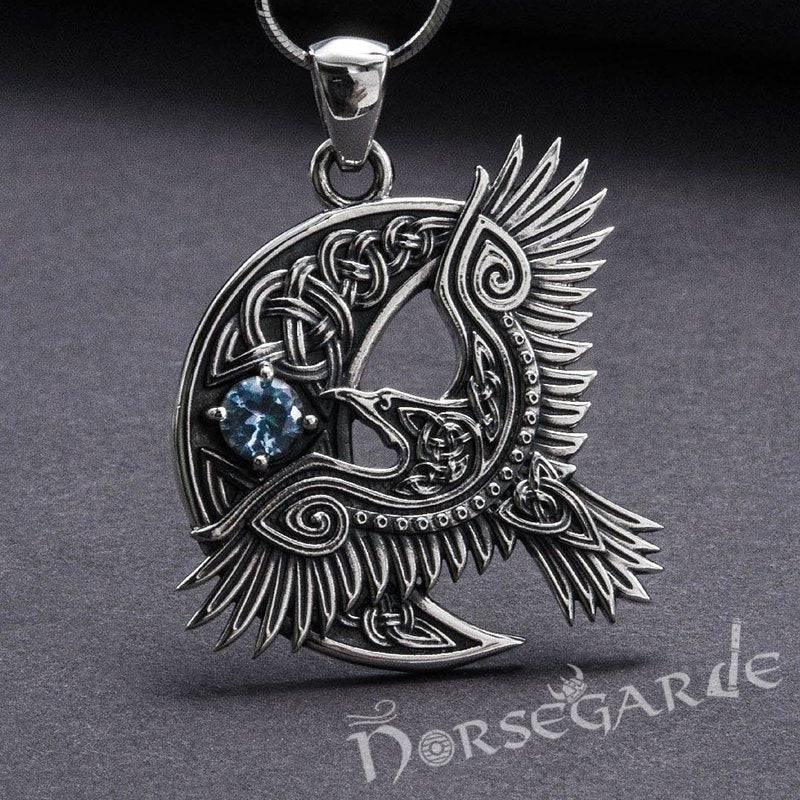 Handcrafted Raven and the Moon Pendant - Sterling Silver