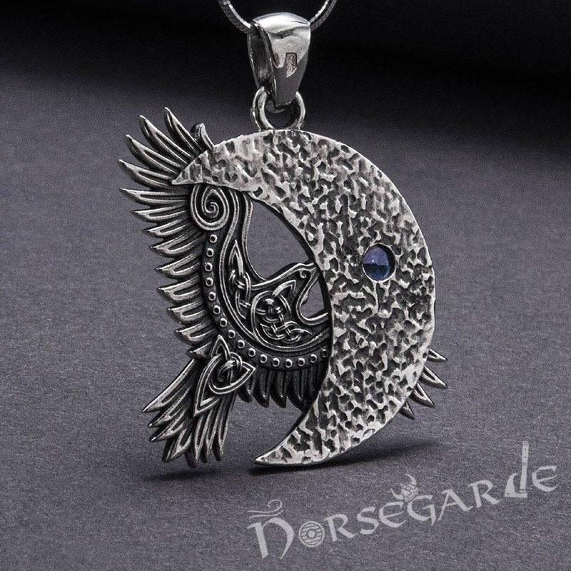 Handcrafted Raven and the Moon Pendant - Sterling Silver