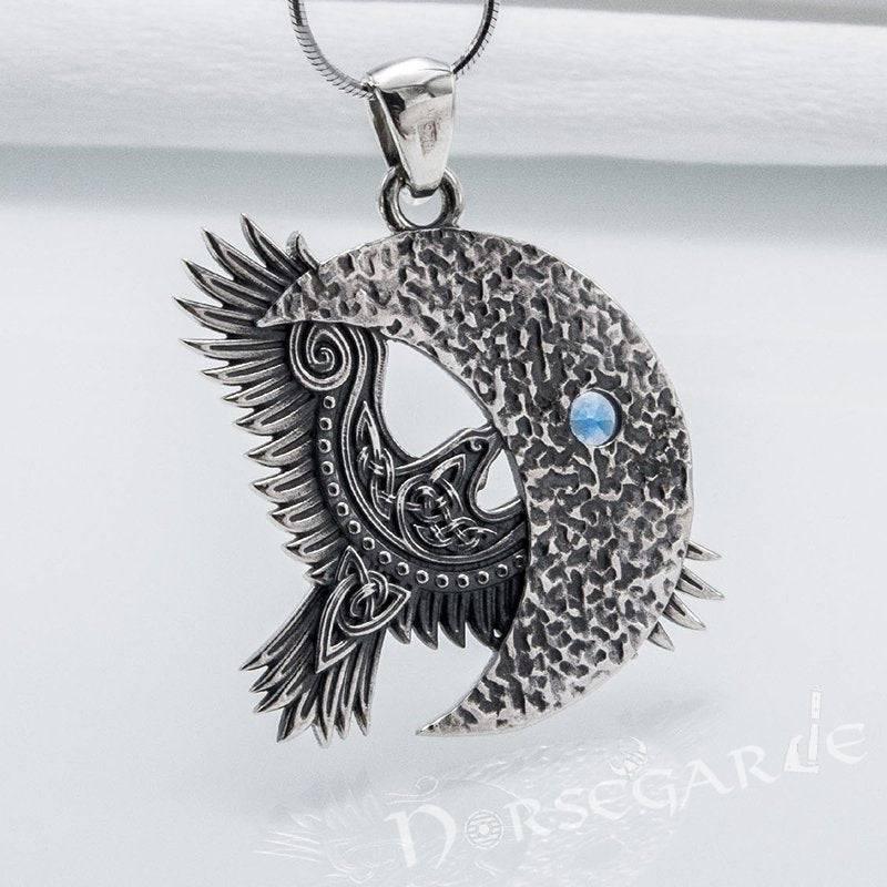 Handcrafted Raven and the Moon Pendant - Sterling Silver