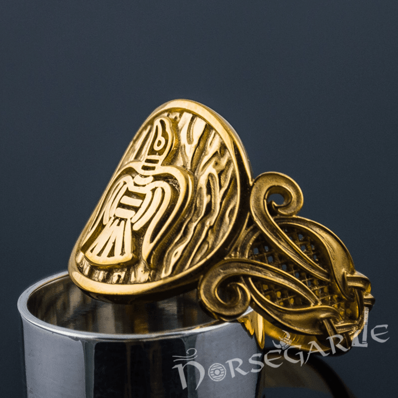 Handcrafted Raven Floral Ornament Ring - Gold