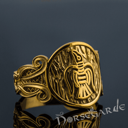 Handcrafted Raven Floral Ornament Ring - Gold