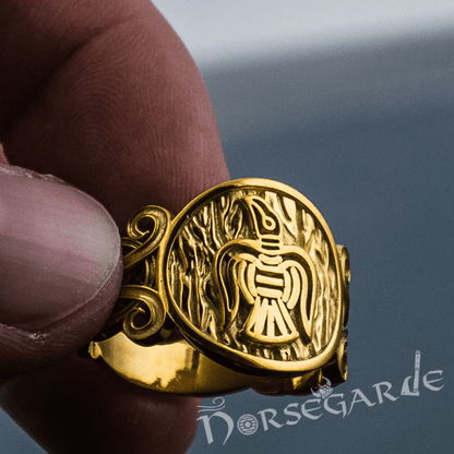 Handcrafted Raven Floral Ornament Ring - Gold