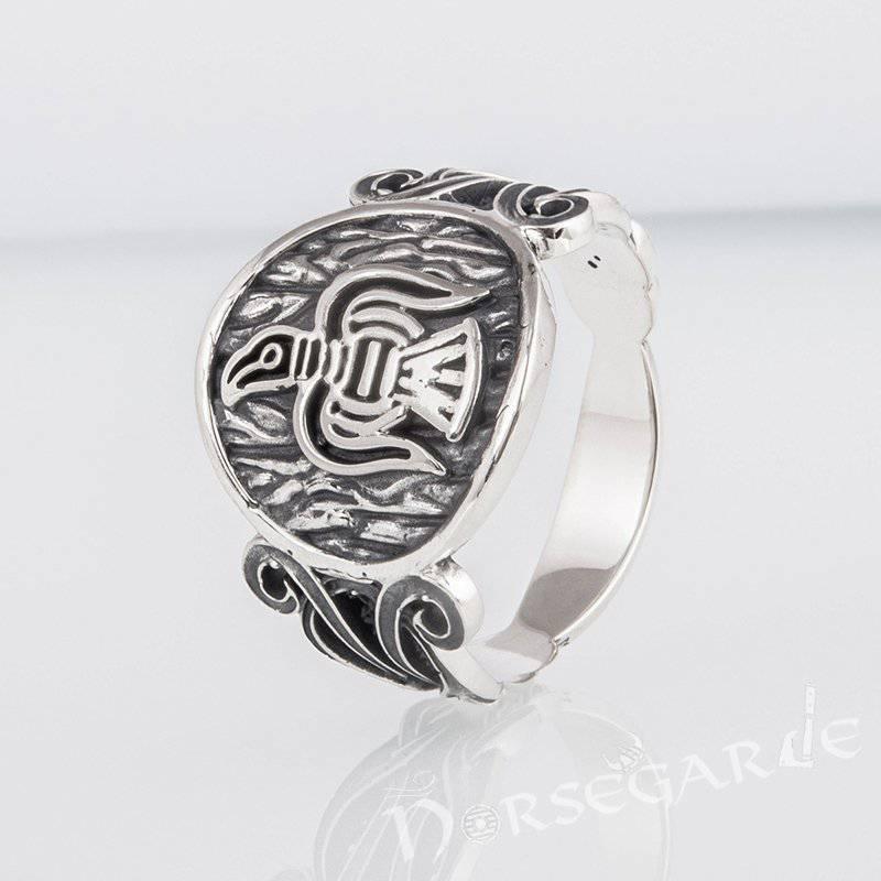 Handcrafted Raven Floral Ornament Ring - Sterling Silver