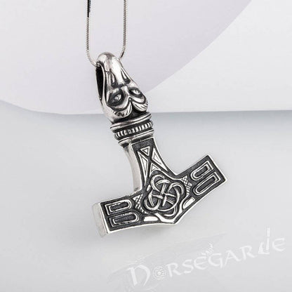 Handcrafted Raven Head Mjölnir - Sterling Silver