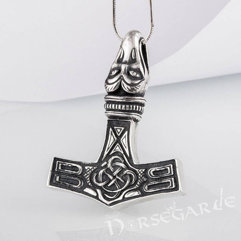 Handcrafted Raven Head Mjölnir - Sterling Silver