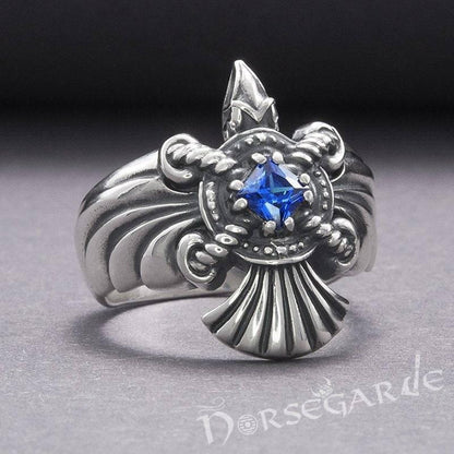 Handcrafted Raven's Flight Gemmed Ring - Sterling Silver