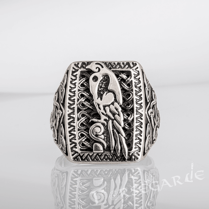 Handcrafted Raven's Foresight Signet Ring - Sterling Silver