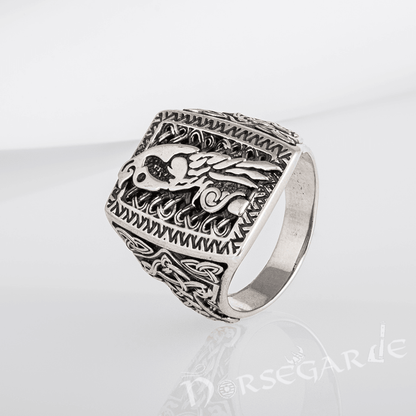 Handcrafted Raven's Foresight Signet Ring - Sterling Silver