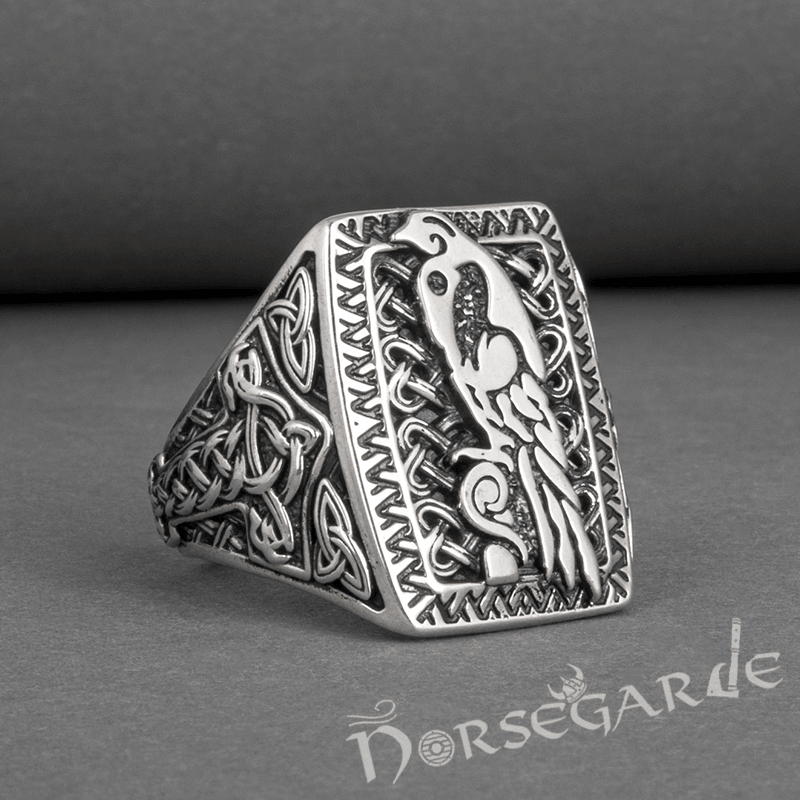 Handcrafted Raven's Foresight Signet Ring - Sterling Silver