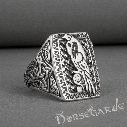 Handcrafted Raven's Foresight Signet Ring - Sterling Silver