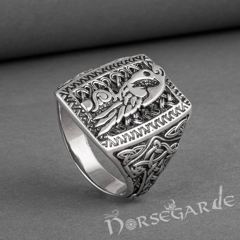 Handcrafted Raven's Foresight Signet Ring - Sterling Silver