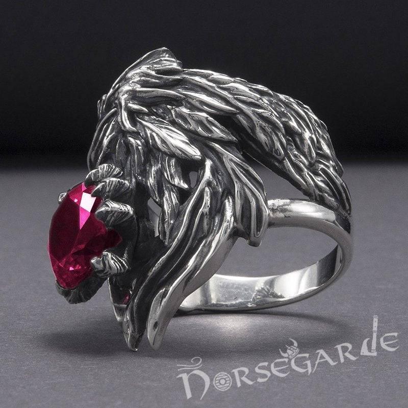Handcrafted Raven's Grasp Gemmed Ring - Sterling Silver