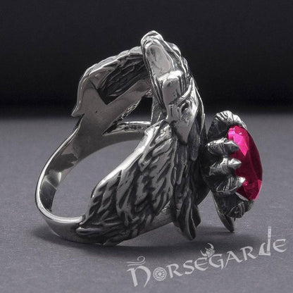 Handcrafted Raven's Grasp Gemmed Ring - Sterling Silver