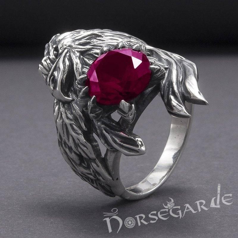 Handcrafted Raven's Grasp Gemmed Ring - Sterling Silver