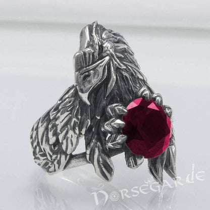 Handcrafted Raven's Grasp Gemmed Ring - Sterling Silver