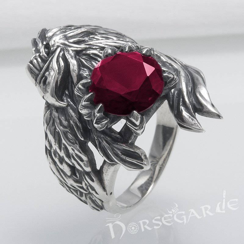 Handcrafted Raven's Grasp Gemmed Ring - Sterling Silver