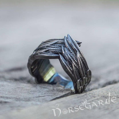 Handcrafted Raven Wing Ring - Ruthenium Plated Sterling Silver
