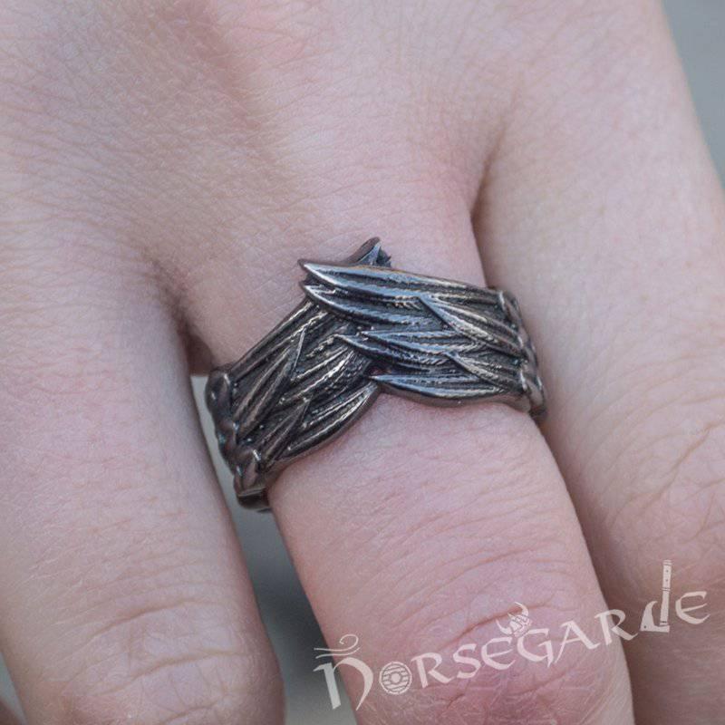 Handcrafted Raven Wing Ring - Ruthenium Plated Sterling Silver