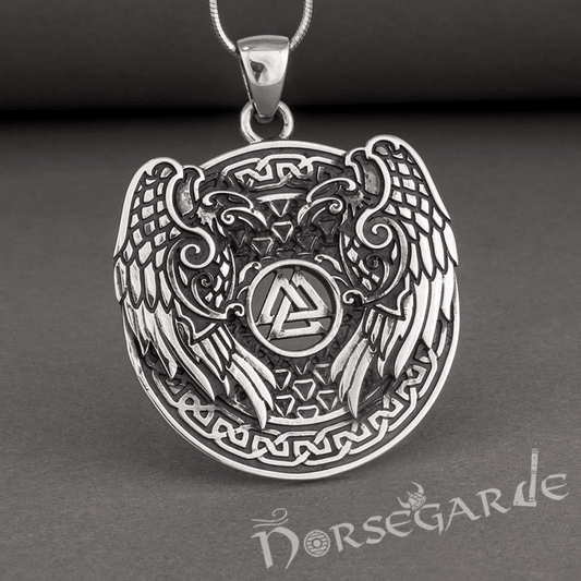 Handcrafted Ravens and Valknut Pendant - Sterling Silver